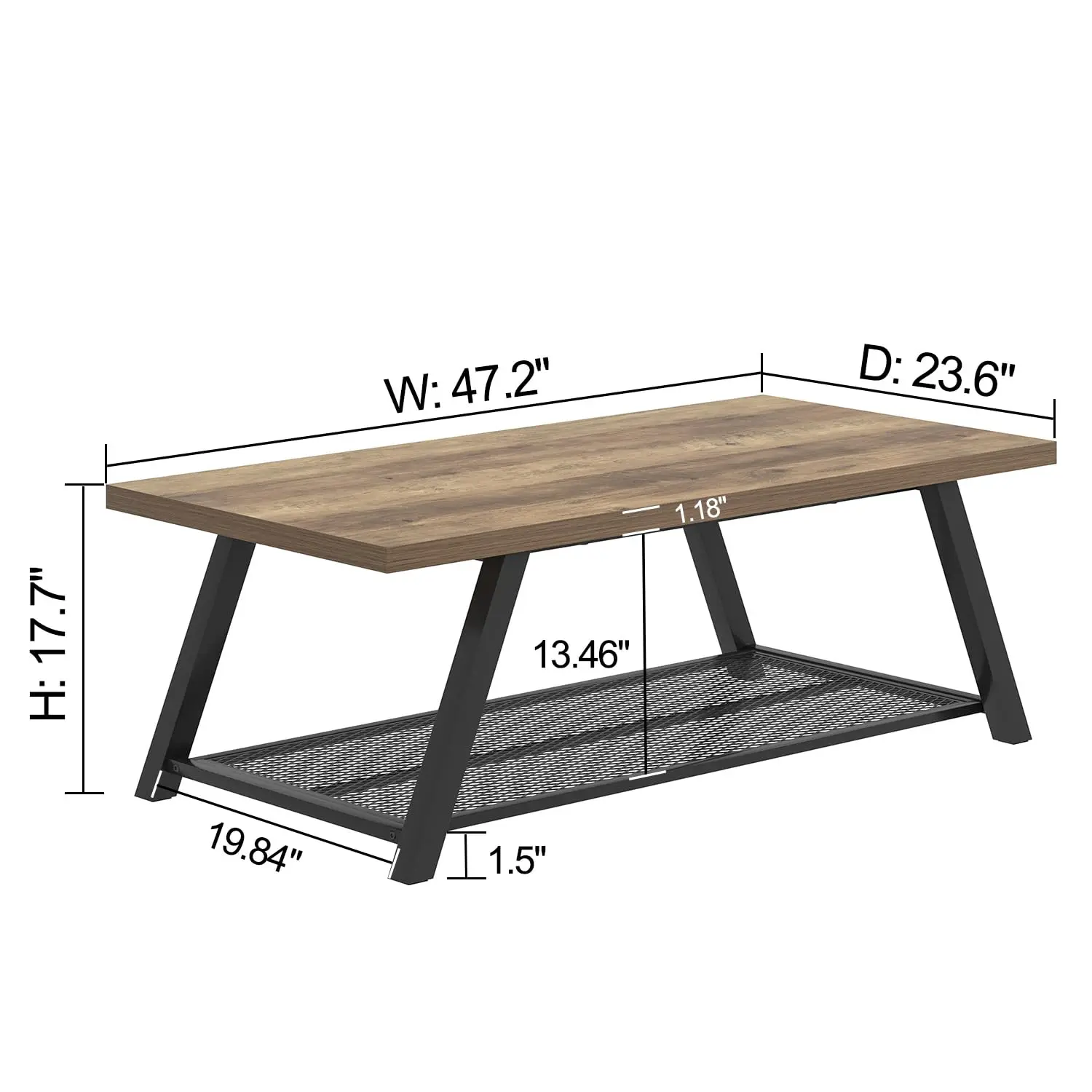 Modern Coffee Table For Living Room Rustic Oak 47 Inch Customized