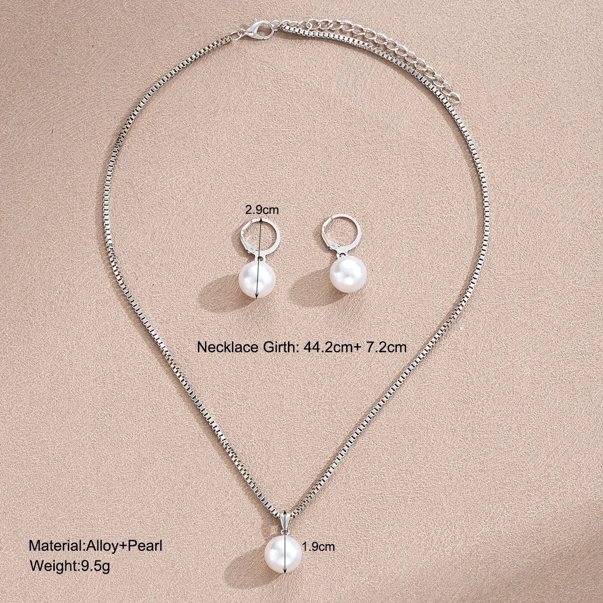 Modeschmuck-Set mit Perlen für Damen, bestehend aus Ohrringen und einer Halskette mit Anhänger, schlichtes, zartes Design, ideal für den täglichen Gebrauch und als Accessoire für Partys. – Detail 6