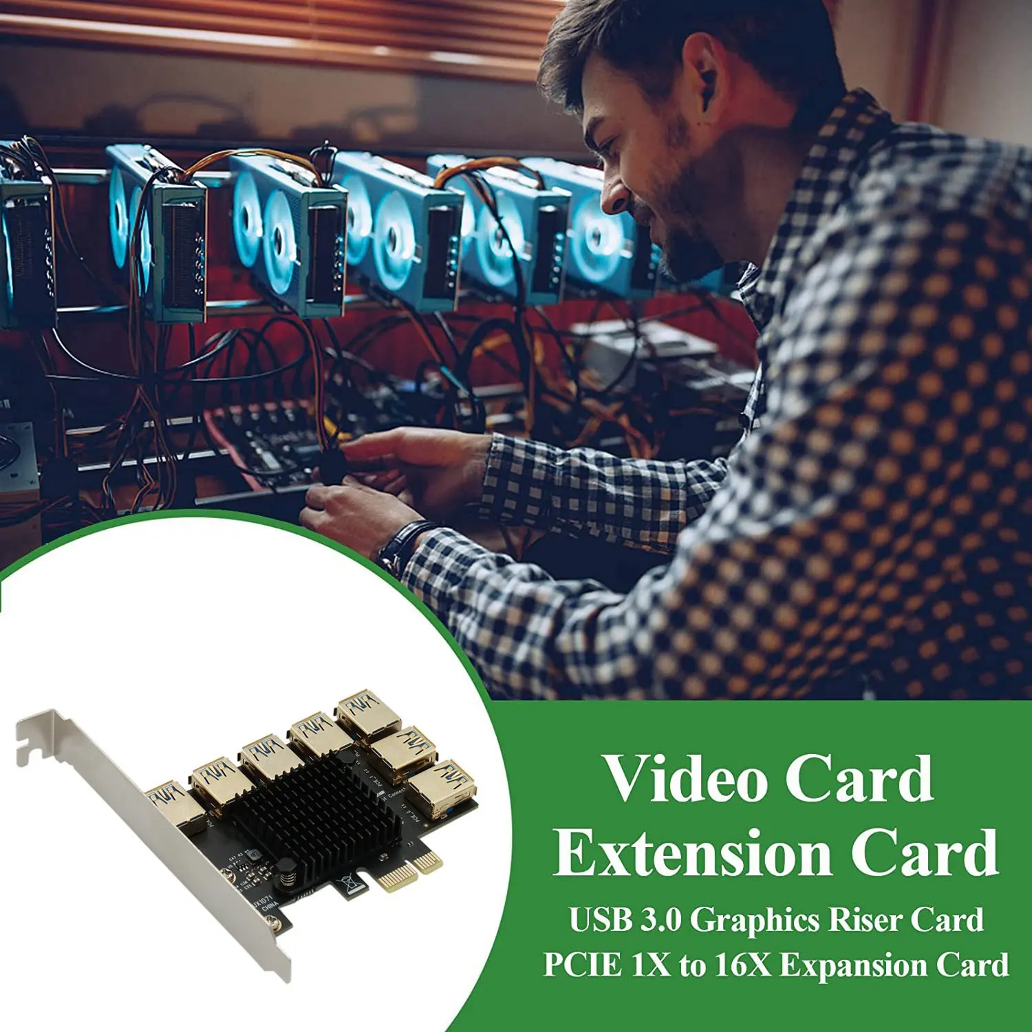 Tarjeta adaptadora PCIE 1 a 7, tarjeta elevadora PCI Express, ranura PCI-E 1X a 16x, extensor elevador USB 3,0 para minería de tarjetas de Video