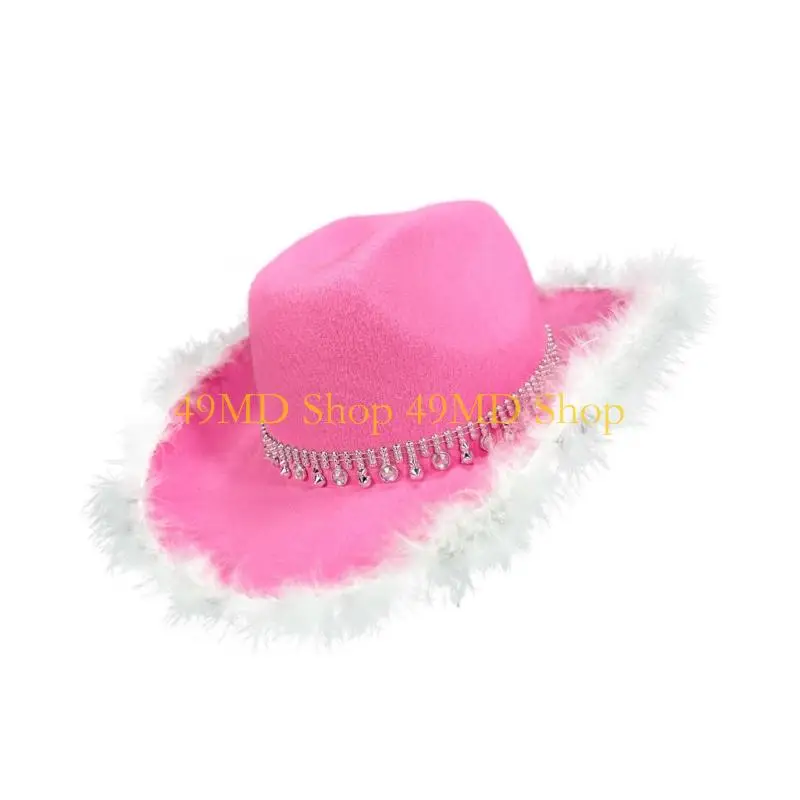 49MD Eye-catching Bride Hat Heavy Duty Crystal Rhinestones Cowboy Hats for Live Show