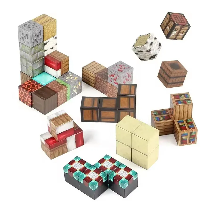 80-160 ชิ้นบล็อกอาคารแม่เหล็กของเล่นเหมือง DIY ฉากเกมประกอบบล็อกแม่เหล็กบล็อกอาคารเด็กปริศนาชุดของขวัญ