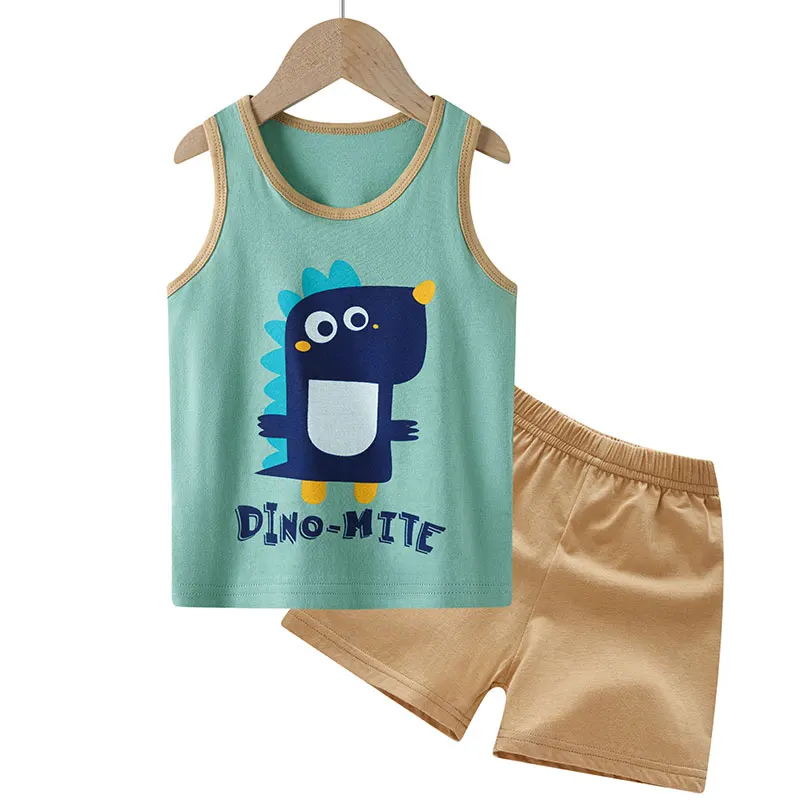 100% Cotton Children's Clothing Boys Pajama Sets Short Kids Toddler 2 to 3 4 5 6 7 8 9 10 Years Green Dinosaur Pijama Summer Pjs