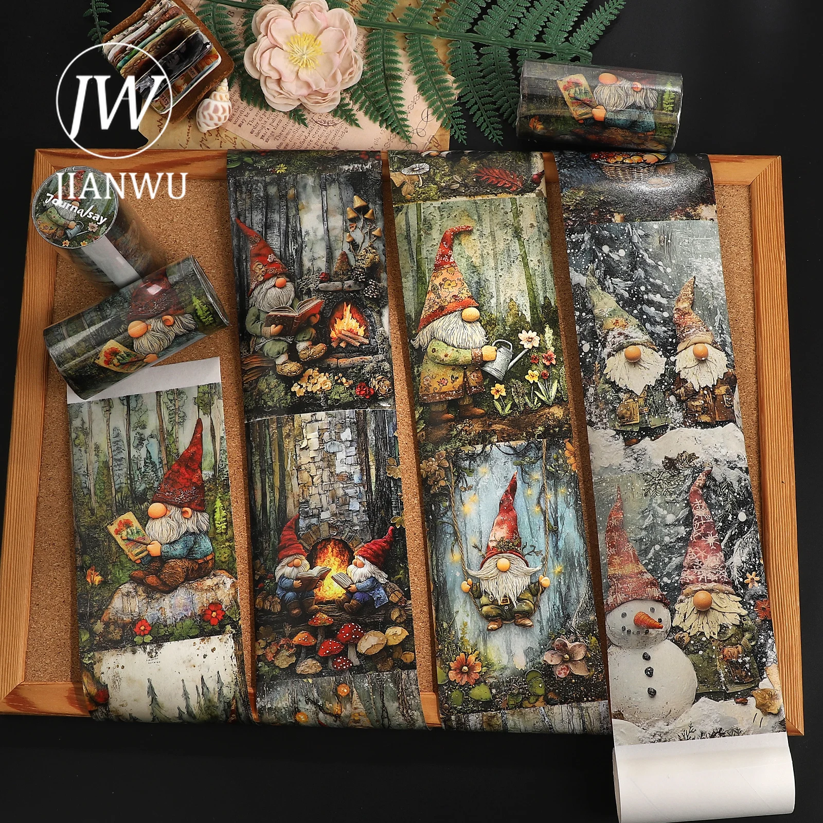 JIANWU 80mm*205cm Vintage Forest Dwarf Character Landscape Material Collage Scrapbooking Washi Tape Creative Journal Stationery