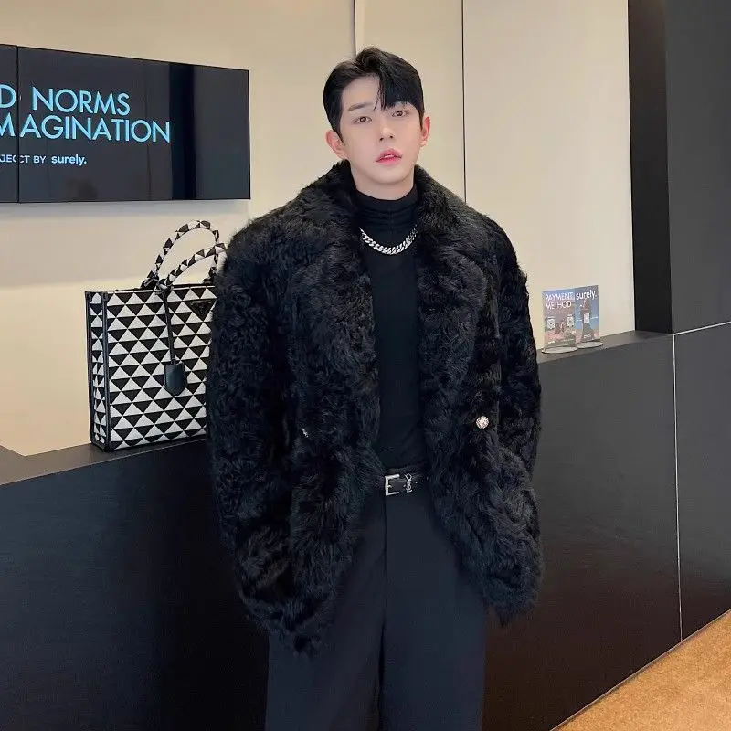 

Роскошный бренд, высококачественная меховая куртка, мужской зимний черный пиджак, мягкая пушистая шуба из искусственного меха, трендовая верхняя дизайнерская одежда с длинными рукавами, новинка