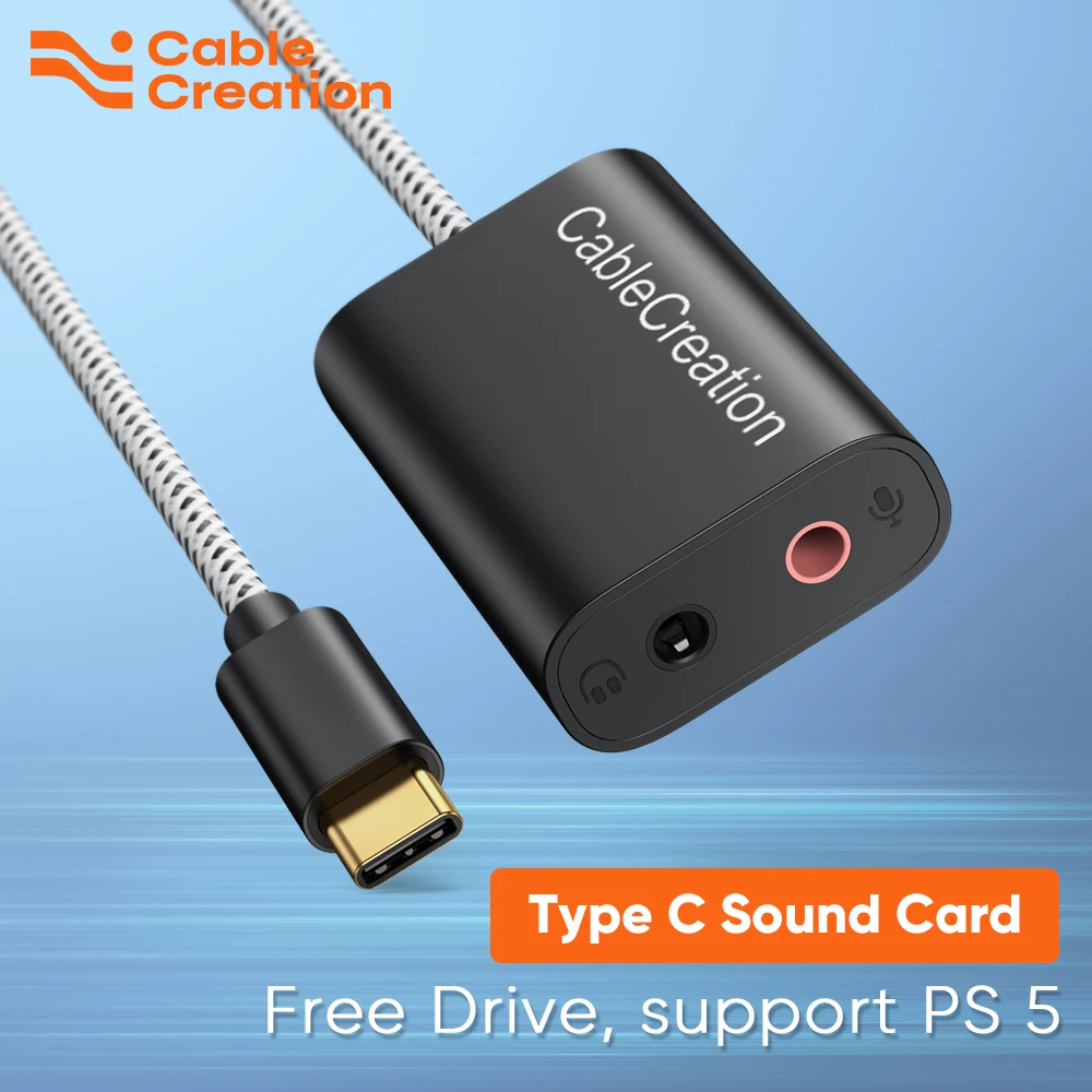 

CableCreation Type C External Sound Card with 3.5 mm Audio Jack, USB-C Microphone Headphone Adapter Compatible with MacBook Pro