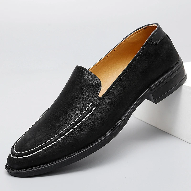 

2023 New Genuine Leather Men Shoes Luxury Brand Formal Casual Mens Loafers Moccasins Soft Breathable Slip on Walking Black Shoes