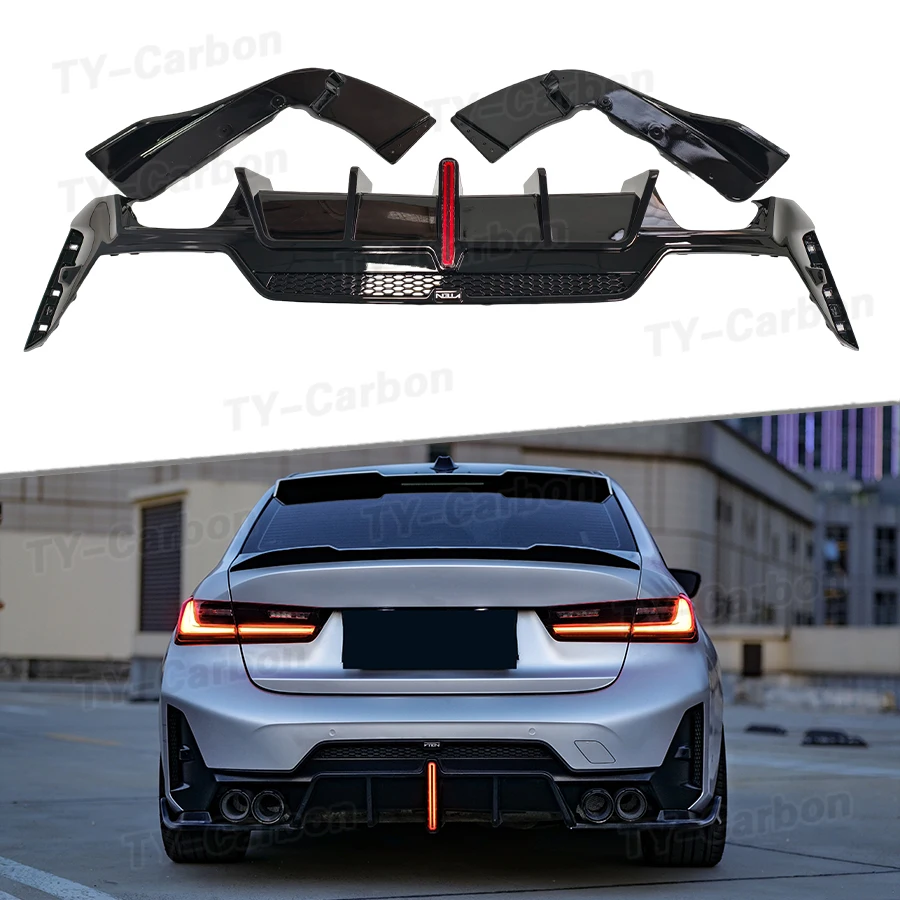 Bright Black VTEN Style Car Rear Diffuser Bumper Spoiler Side Splitter Canards for BMW 3 Serise G20 G28 LCI 2023-2025 Bodykits