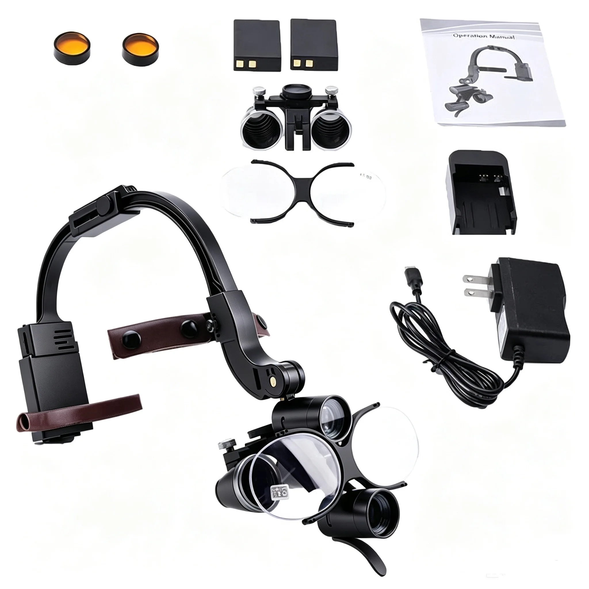 Binocular Loupes 2.5X/3.5X with Adjustable Headband LED Headlight Magnifier