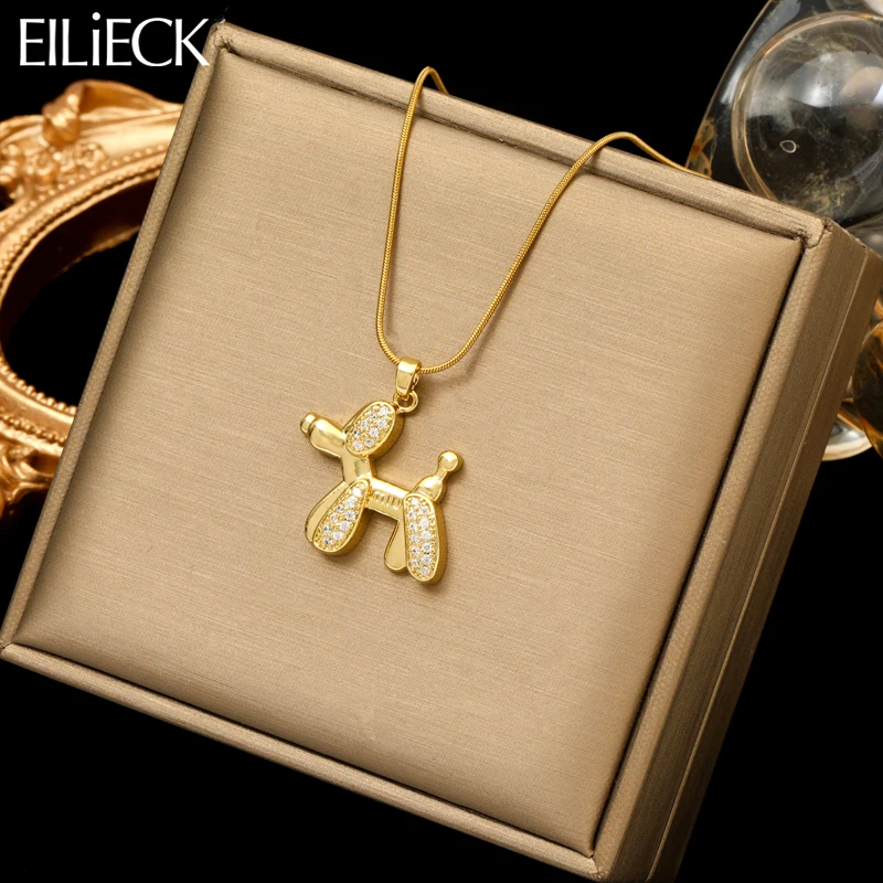 EILIECK 316L Stainless Steel Cute Zirconia Puppy Pendant Necklace For Women Fashion New Gift Neck Chain Waterproof Jewelry Colar