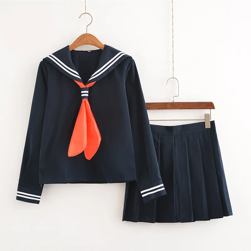 Terno japonês de marinheiro de anime para mulheres, uniforme escolar, roupas cosplay, saia plissada, tops com lenço vermelho, uniforme JK, 3 peças por conjunto