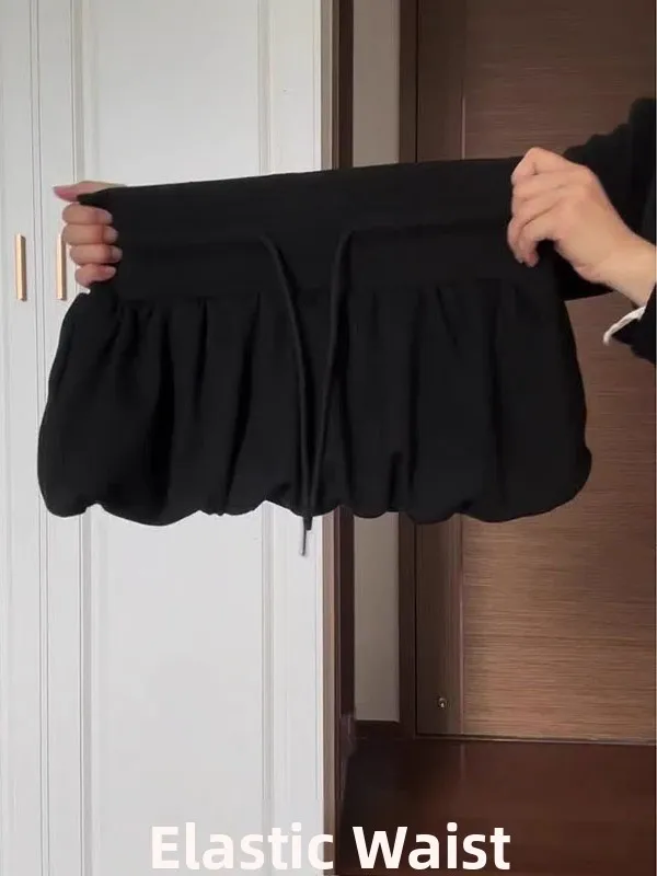 회색 꽃봉오리 스커트 여성용 하이웨이스트 큰 사이즈 퍼프 숏 랜턴 스커트 슬림핏 출퇴근 스타일 단색 하프 길이