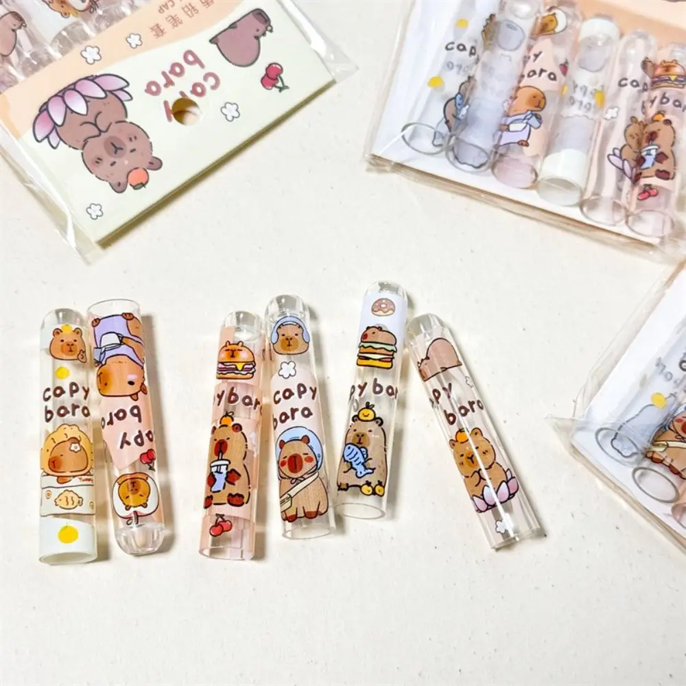 6 шт. защитный чехол, милая капибары, кепка для карандашей, кавайный нетоксичный топпер для карандашей, прозрачный удлинитель для карандашей с героями мультфильмов для детей