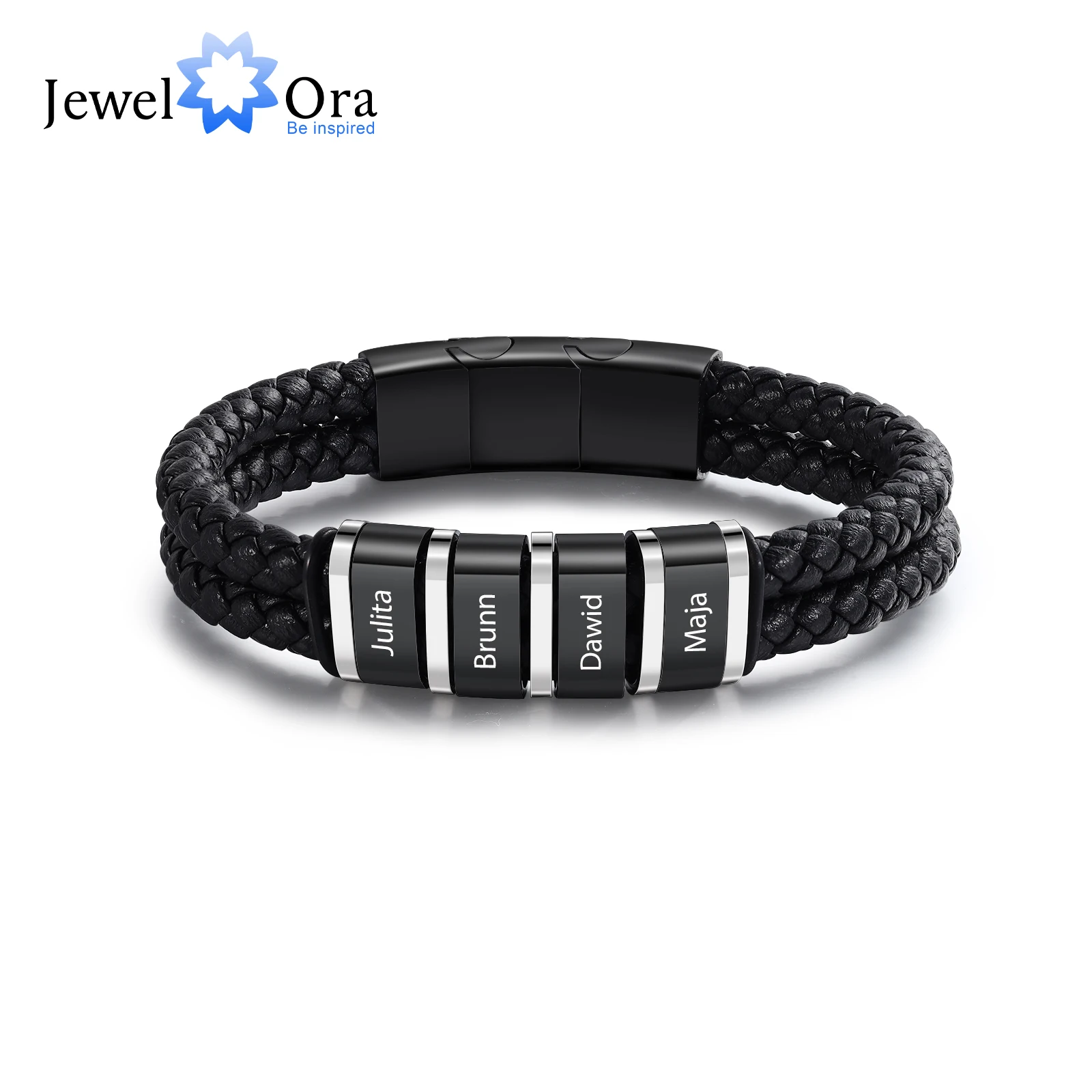 Pulsera de cuero personalizada vintage para hombre con cuentas de nombre Pulsera de nombre con grabado personalizado Regalo del día del padre para papá abuelo