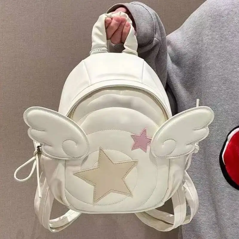 Streetwear Casual Travel Bags For Women Star Wings Design Ins Schoolbags Y2k Aesthetic Vintage Quilted Padded Backpacks