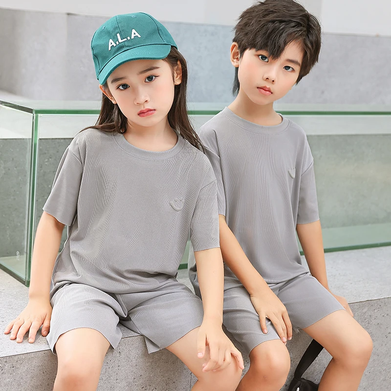 Children's Summer Ice Silk Sleepwear Thin Short Sleeve Home Clothes for Boys And Girls Moisture Wicking Anti-Static Breathable