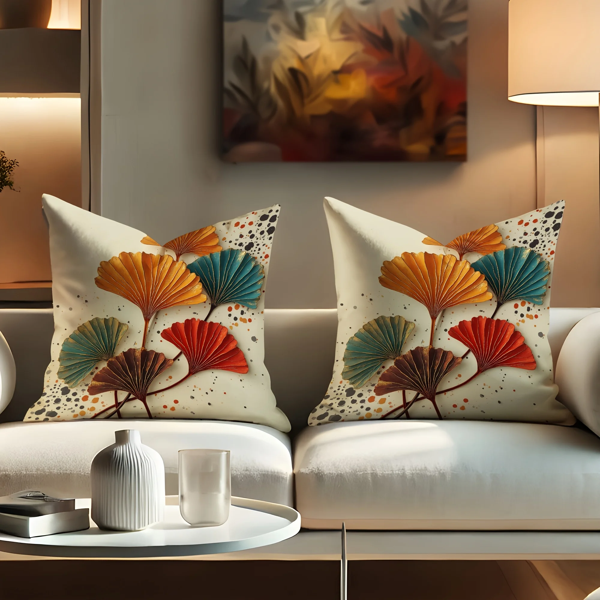 2pcs Bohemian Ginkgo Biloba Leaf Throw Pillow Covers Decorative Cushion Cases for Sofa Bedroom Living Room