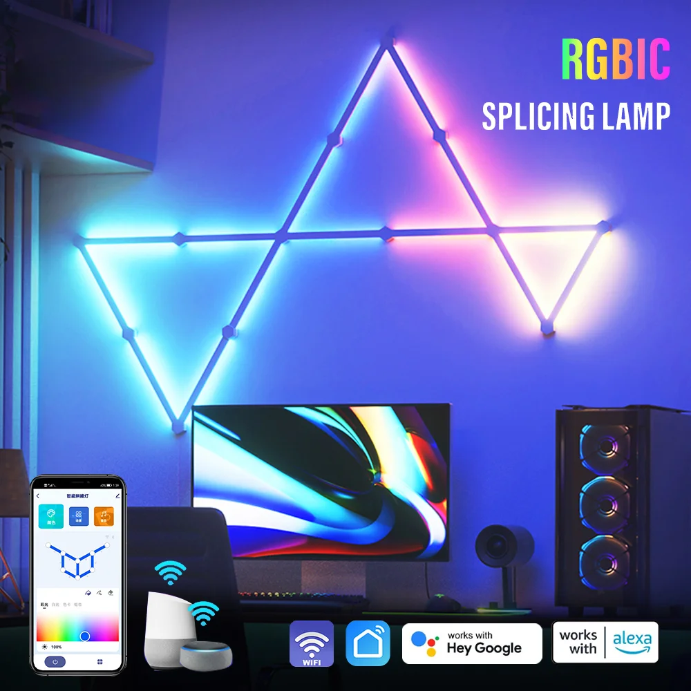 Lámpara de pared inteligente LED con WIFI, barra de luz RGBIC, luz nocturna de ambiente artesanal, aplicación de música, ritmo, retroiluminación de