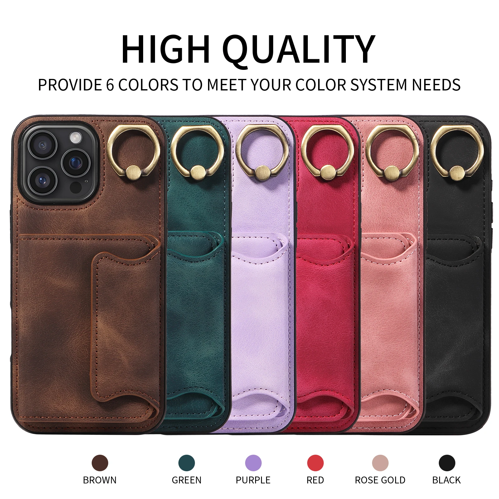 

Suitable For iPhone 11, 12, 13, 14, 15, 16 PU Leather Phone Cases Ring Buckle Bracket Card Slot Durable And Shockproof Design
