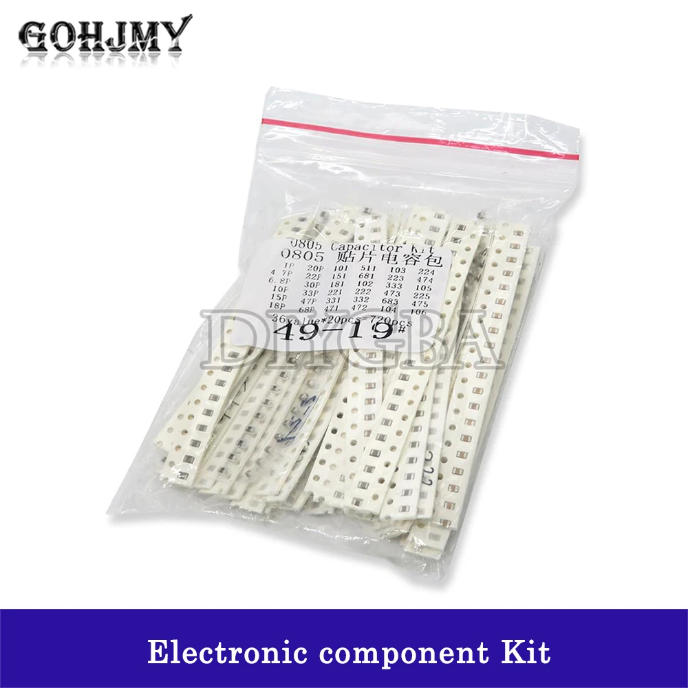 320PCS 720PCS 2500PCS 0603 0805 1206 SMD Capacitor Kit Assorted Kit 16/36/50 Values 1PF 4.7pf 6.8pf 1nf 1uf 4.7uf 100pf