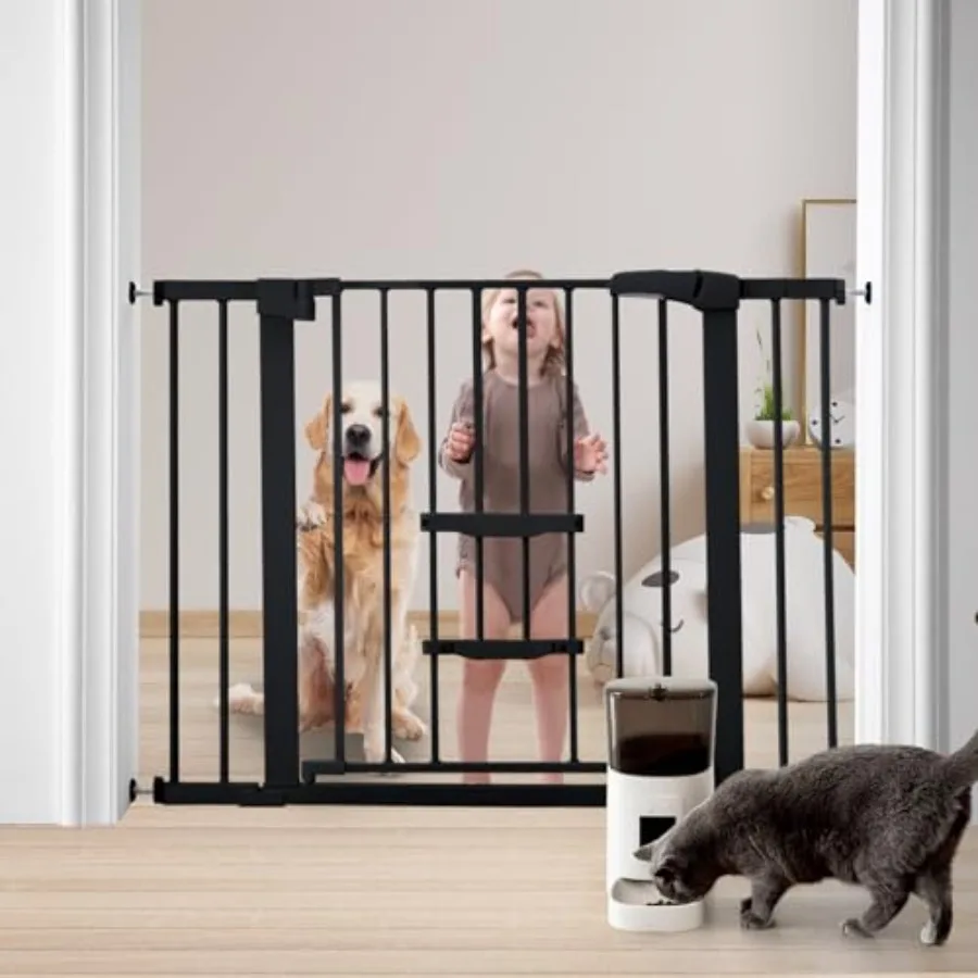 

29"-41" Baby Gate with Cat Door Adjustable, Auto Close Dog Gate for Stairs, Doorways and House, Metal Pet Door Pressure Mounted