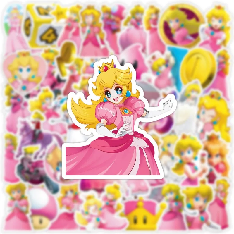 Peach Princess Cute Graffiti Sticker Marios Periphery Notebook Water Cup Waterproof Decoration Handbook Material Sticker 50Pcs