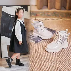 New Children's Fashion for Fall/Winter 2024 Girls' Boots Butterfly Wings Leather Boots Students Tall Tube