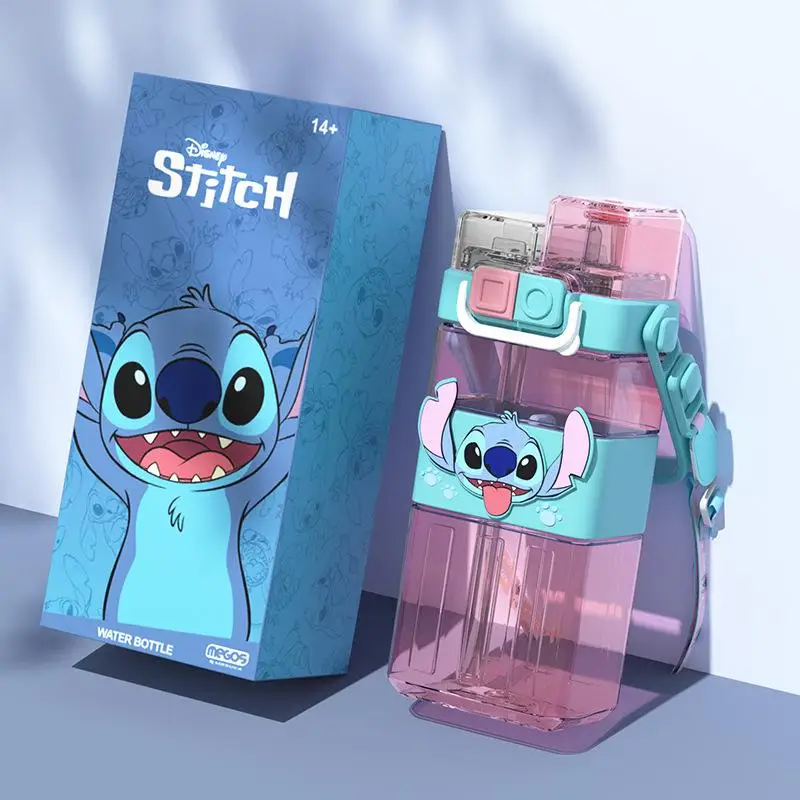 570Ml Kawaii Disney Stitch Sippy Cup Large Capacity Double Drink Tritan Water Cup Children's Plastic Straw Cup Birthday Gift