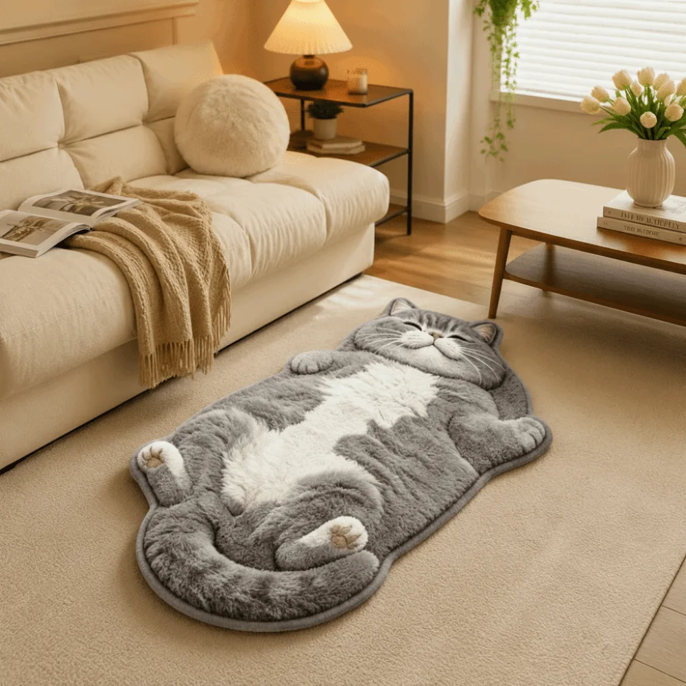 Funny Non-Slip Cat-Shaped Area Rug Anti-fouling Easy to Clean Home Decor Carpet Cartoon Carpet Bedrooms