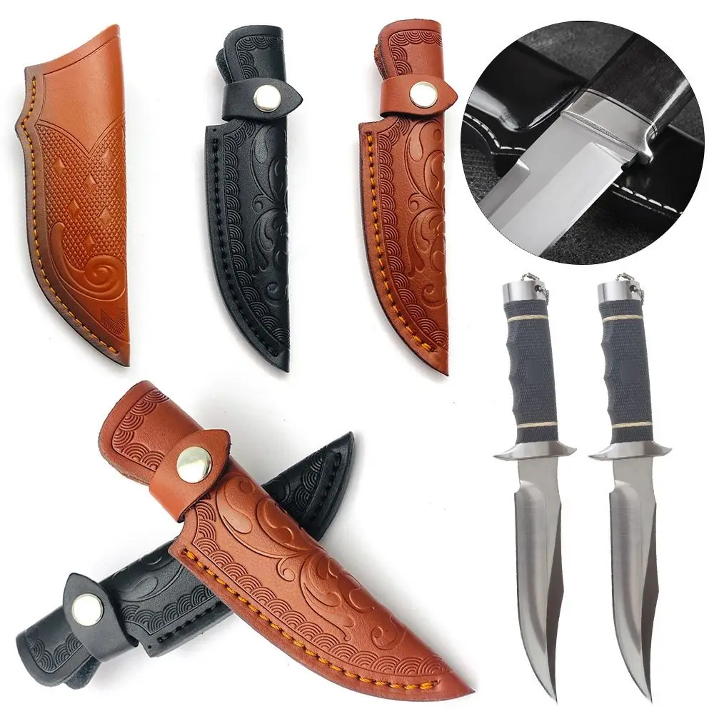 Braunes gerades Messer Scheide Werkzeug Taschenlampe Gürtels ch laufe Fall halter Ledersc heide