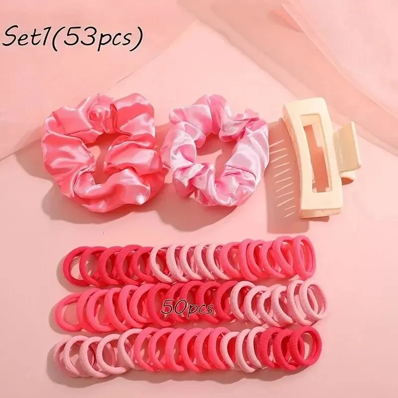 53-163Pcs Dopamine Fashion Elastic Colorful Band Hair Circles Flower Shaped Hair Accessory Grip For Women Daily Party Gift