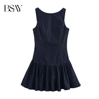 BSAY vestido vaquero para mujer moda Otoño Invierno capas decorativas Mini vestidos sin espalda francés Chic ropa de noche femenina