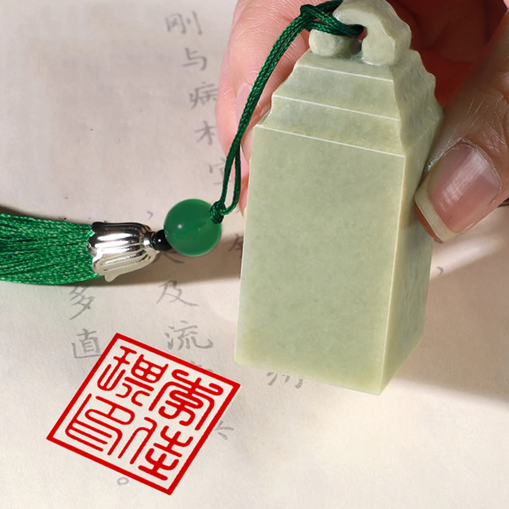 Natural Stone Name Stamp 1.5cm Square Chinese Style Name Seal With Red Inkpad Katakana Painting Signature Chop Teacher Gift