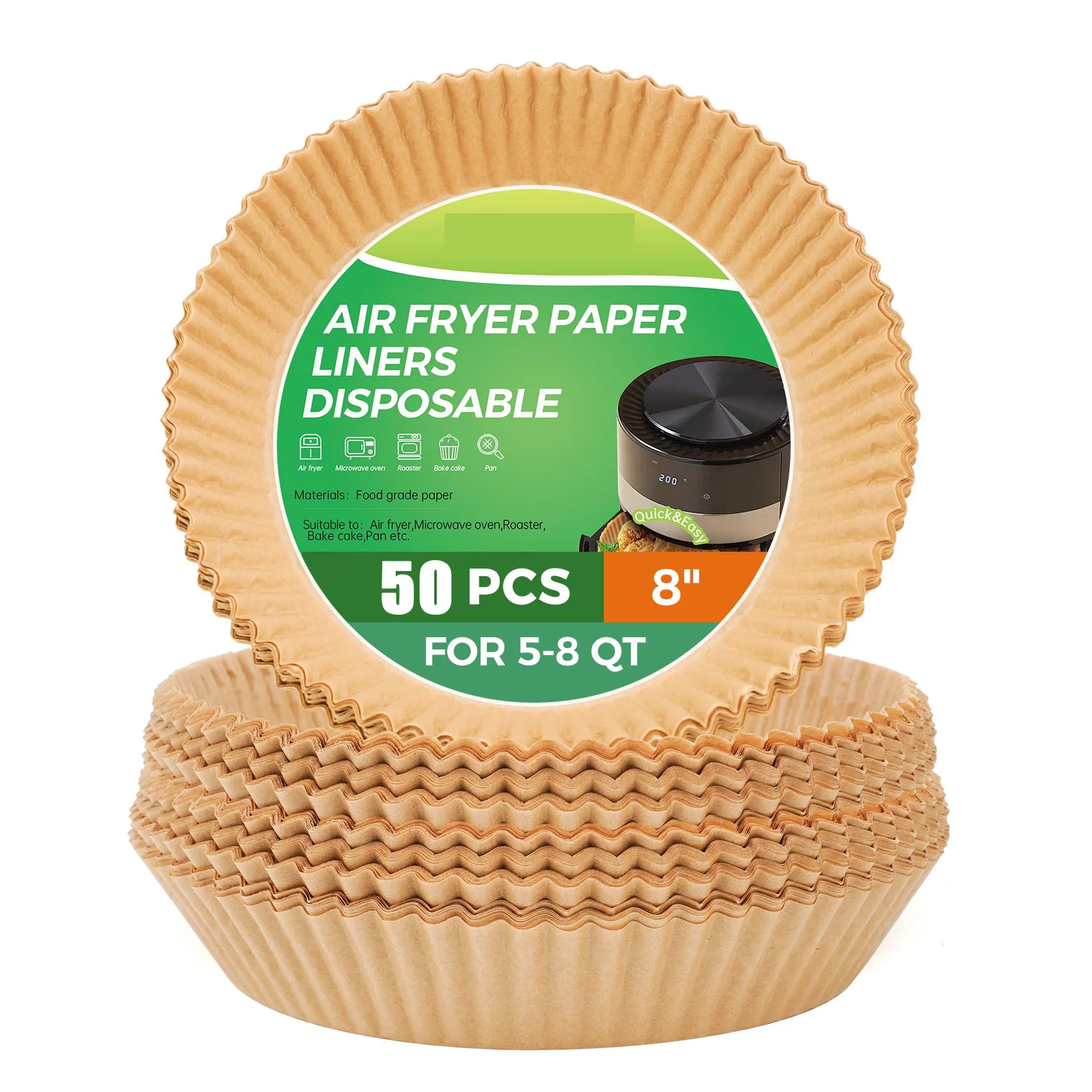 200 circular disposable air fryer liners, 6.3in/8in non stick oil proof paper, heat-resistant baking tray, suitable for air fryers, ovens, microwaves, and kitchen cooking
