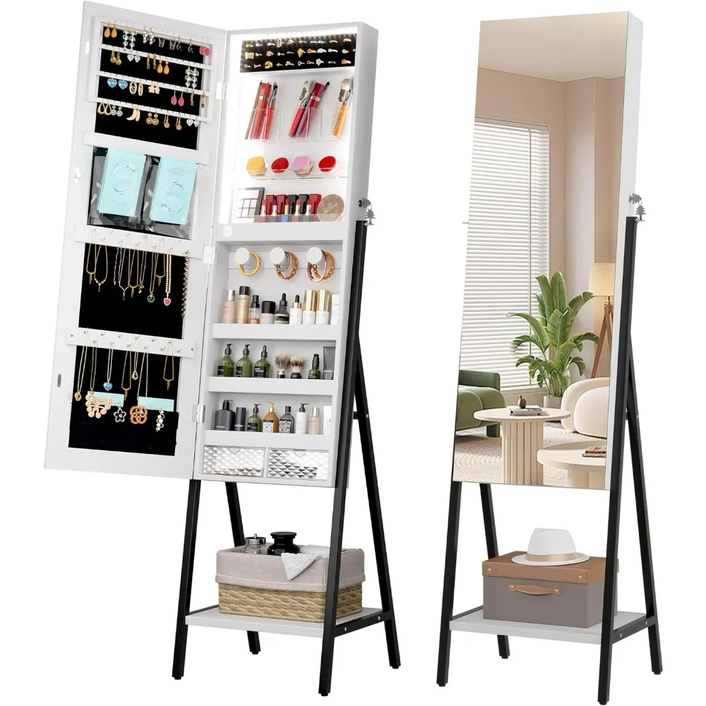 

Mirror Jewelry Cabinet, 60.4" Jewelry Mirrors Full Length, Standing Lockable Jewelry Armoire Organizer,Floor Mirror with Storage