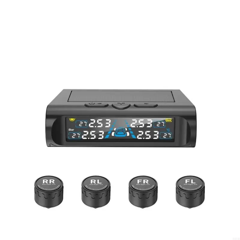 

4 External Tire Pressure Temperature Monitor System with Digital Display Solar Charged Universal Car Accessory H9EE