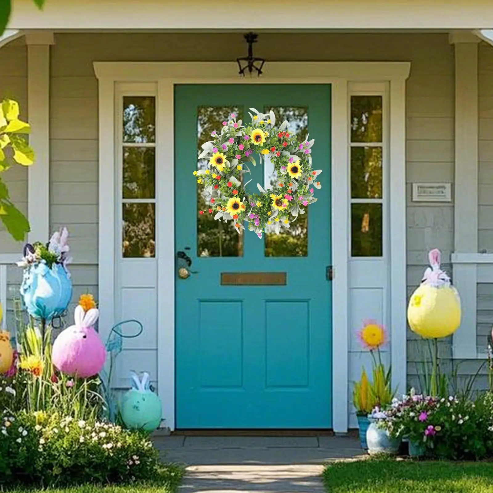 

Искусственный цветочный венок с подсолнухами для весеннего декора дверей, гирлянда для фермерского дома, пасхальный декор для дома