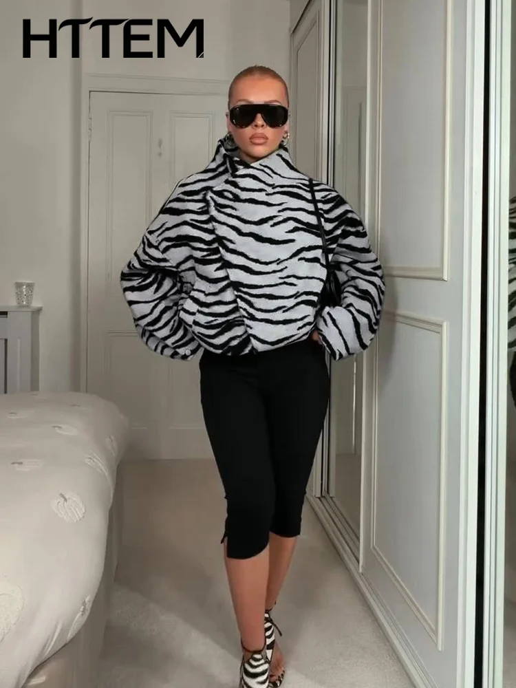 Zebra Printed Women's Autumn Coat Chic Stand Collar Single Breasted Long Sleeve Female Coats 2026 Loose Lady Streetwear Outwear