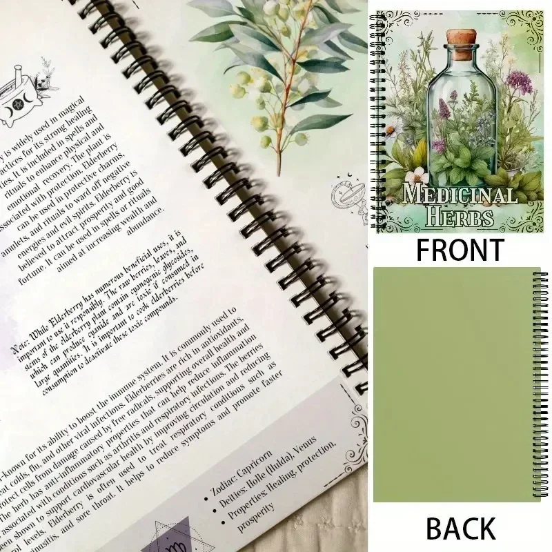 Cuaderno de hierbas encuadernado en espiral: diseño de boticario vintage con hierbas medicinales ilustradas, perfecto para entusiastas de las hierbas