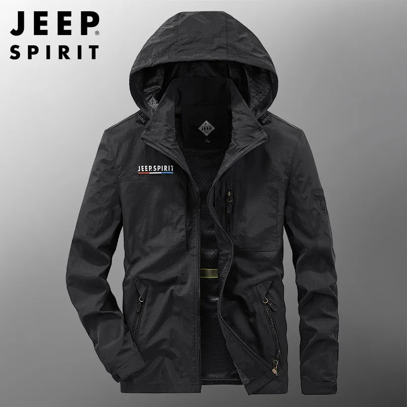 JEEP SPIRIT jacket men spring autumn loose outdoor windbreaker sports stylish comfortable removable hat high-quality clothes