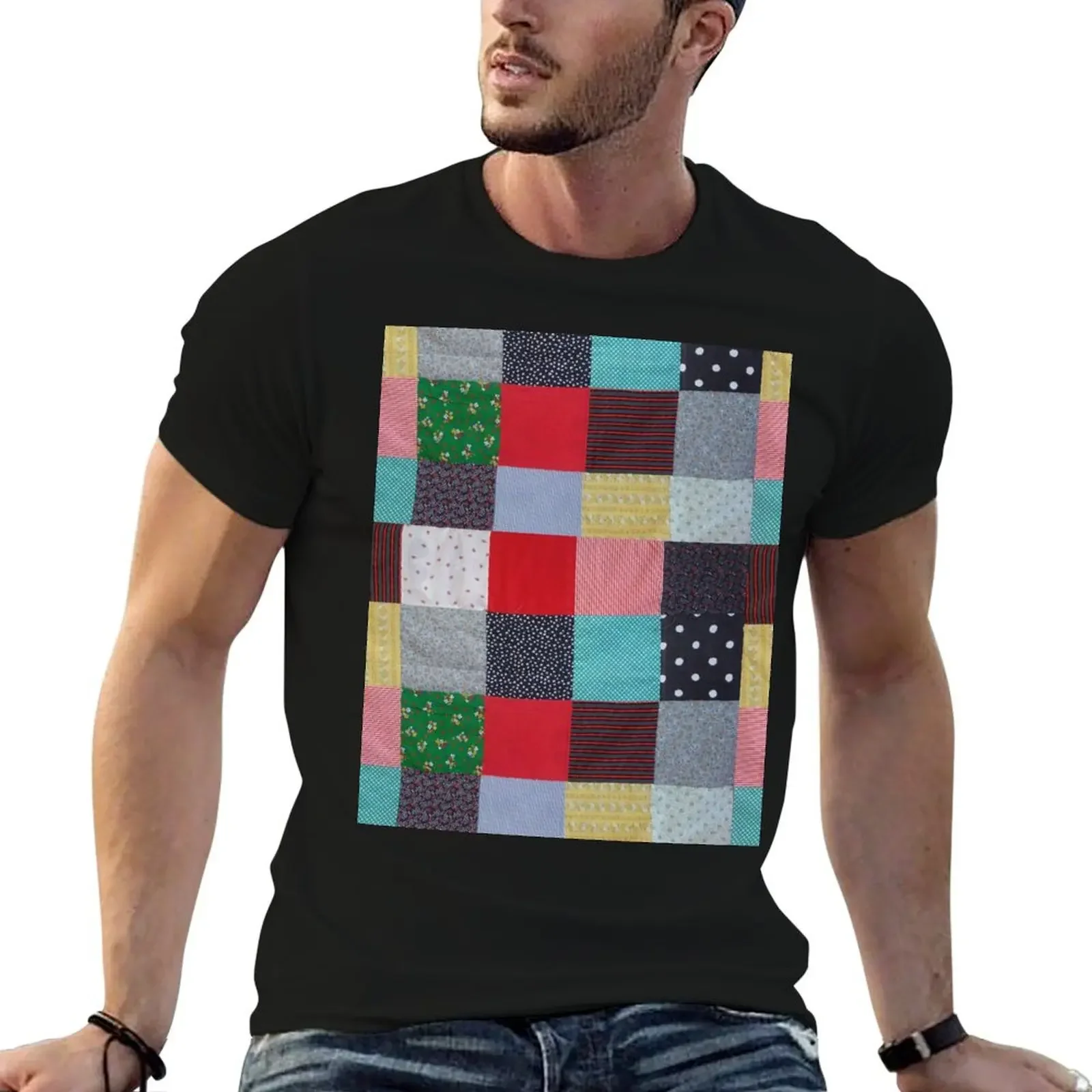 unique and quirky vintage fabric colorful cottagecore patchwork T-Shirt summer top plain mens funny t shirts