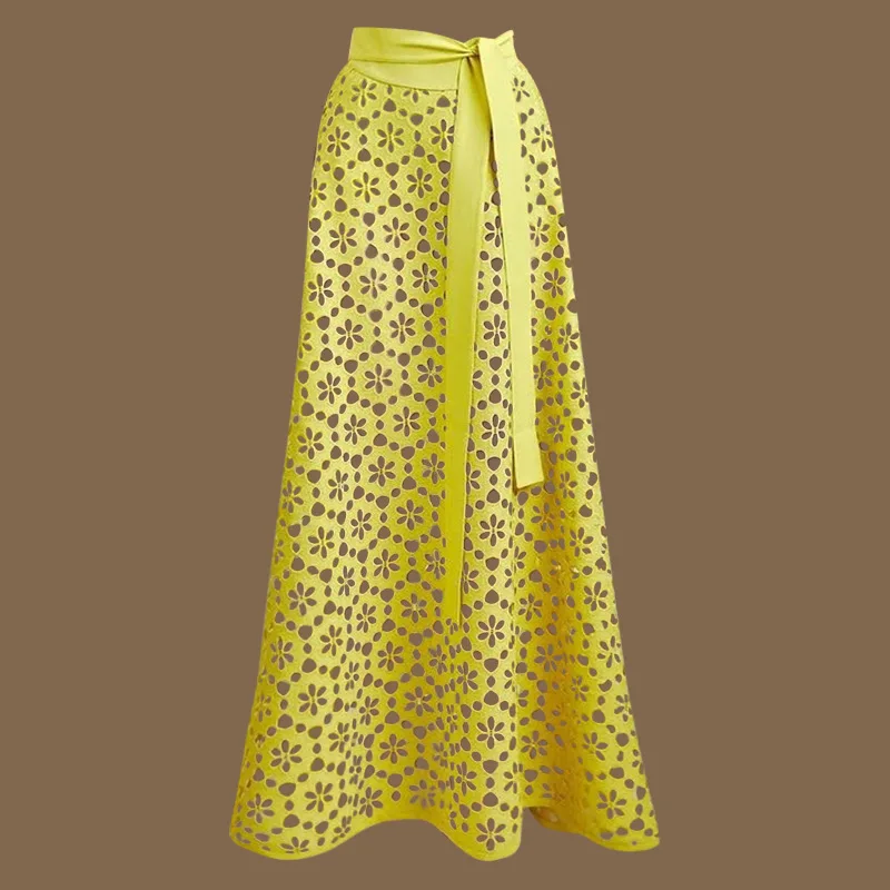 ツーピース水着 2025 セクシー イエロー ビキニ レディース 無地 カバーアップ ディープVネック 水着 ホローアウト モノキニ ロングスカート 水着