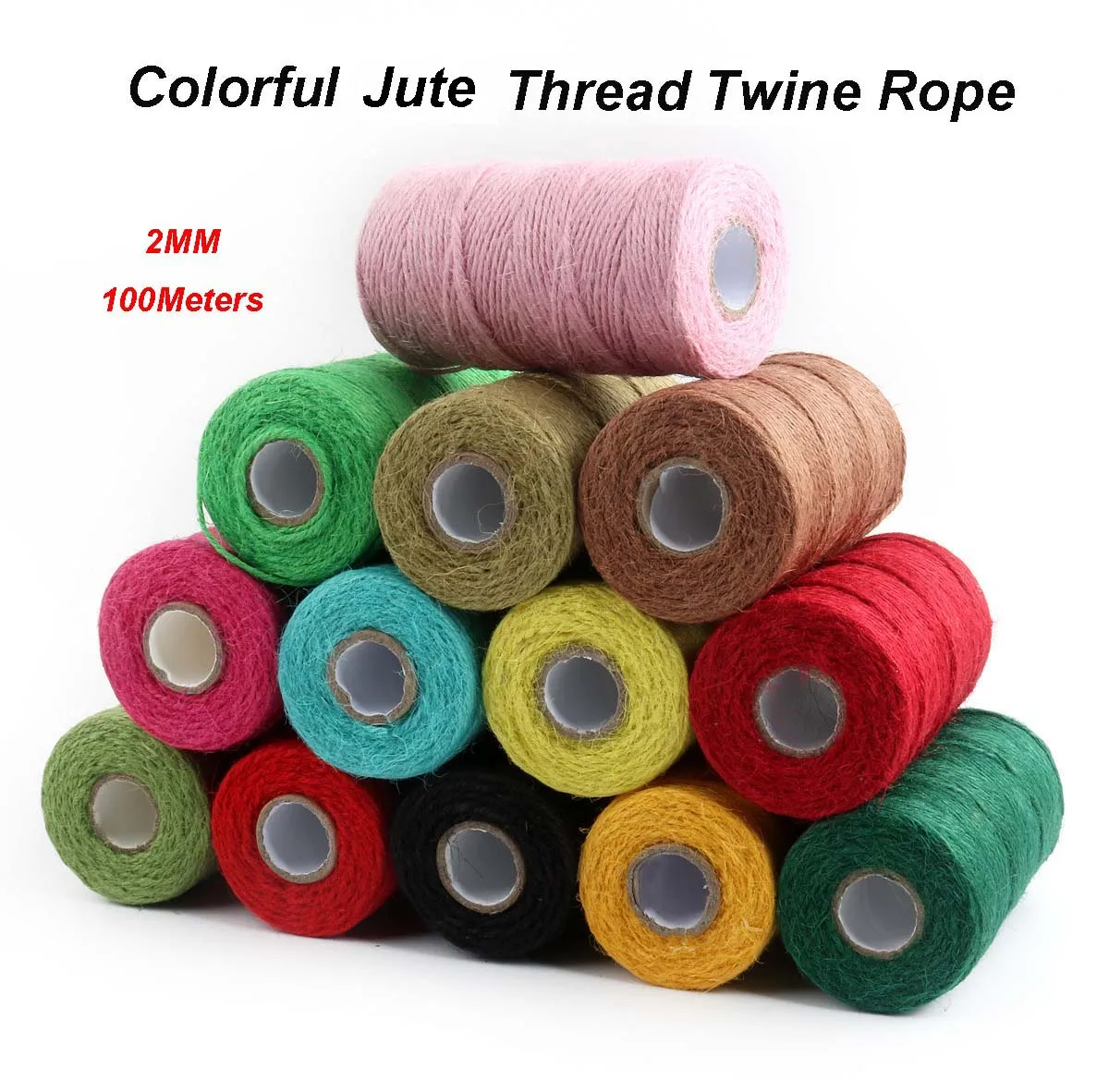 100M/Roll 2mm Colorful Jute Rope Twine Thread Cord Handmade DIY Crafts Rope String Color Gift Packing String Home Textile Decor