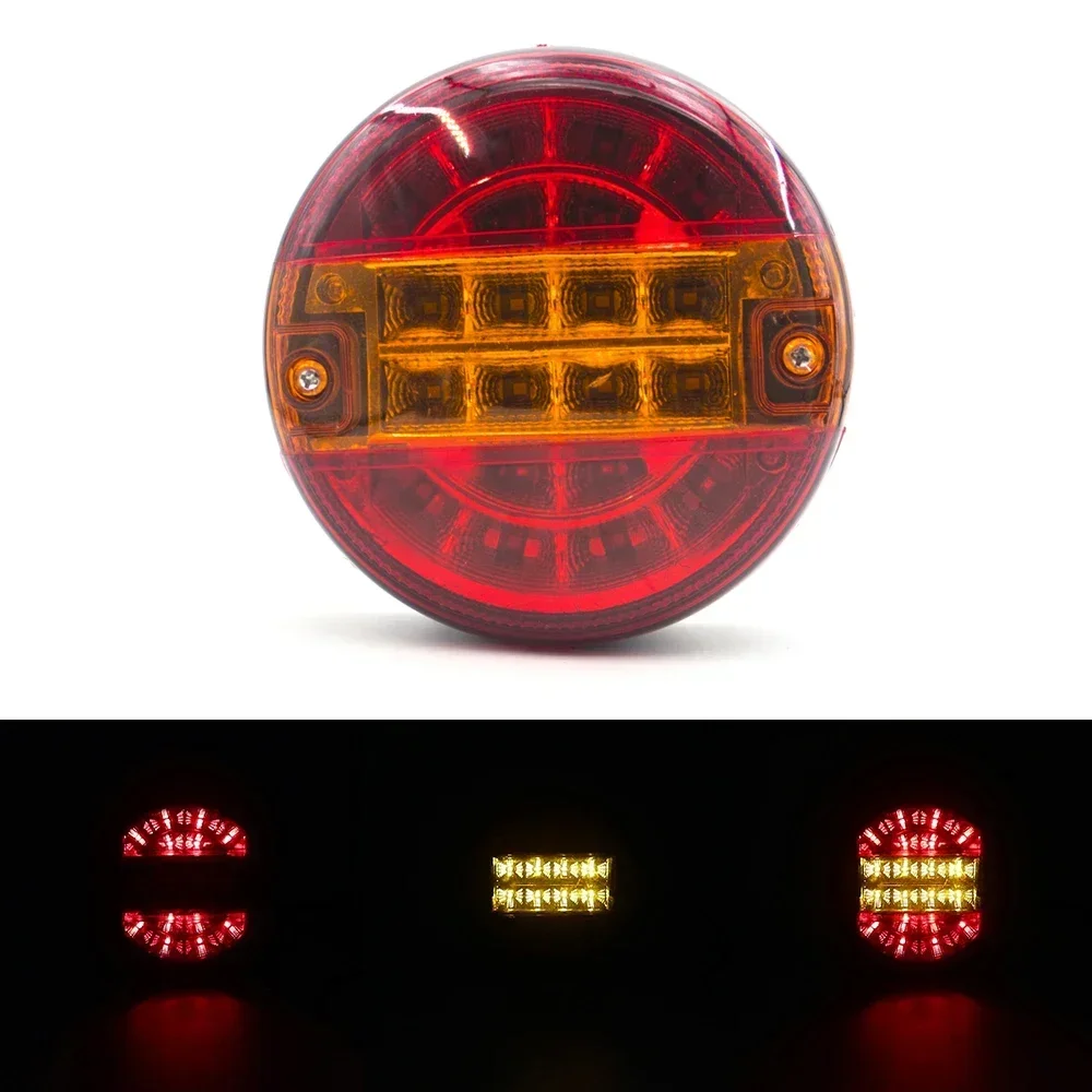 2x LED 12V 24V Round Car Tail Light Rear Stop Indicator Taillight Brake Stop Signal Hamburger Light Trailer Truck Caravan Lorry