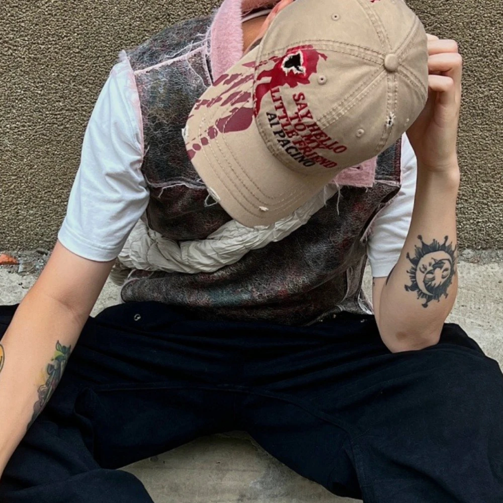 Gorras para hombres originales 3d bordado único retro camo chapéu de beisebol y2k hip hop punk buracos tie-dye unisex boné de pico