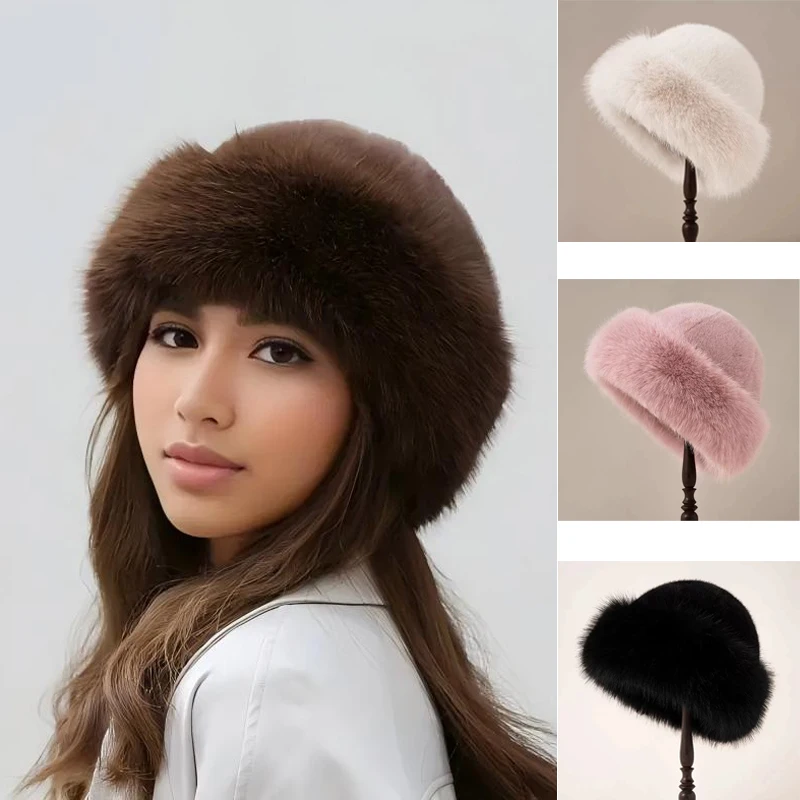 1 Piece Autumn And Winter New Women's Fashion Fur Cap Mongolian Hat Brimless Plush Fluffy Skiing Riding Warm Caps