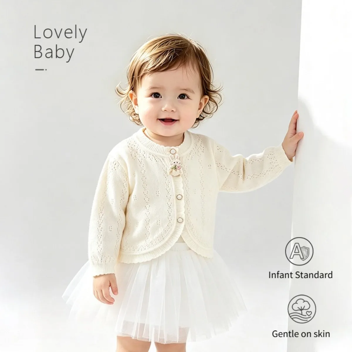 Cute Baby Girl Knitted Cardigan Rabbit Pendant Wavy Hem Soft Sweater Spring Autumn Todddler Ourerwear Newborn Clothes 0-24M