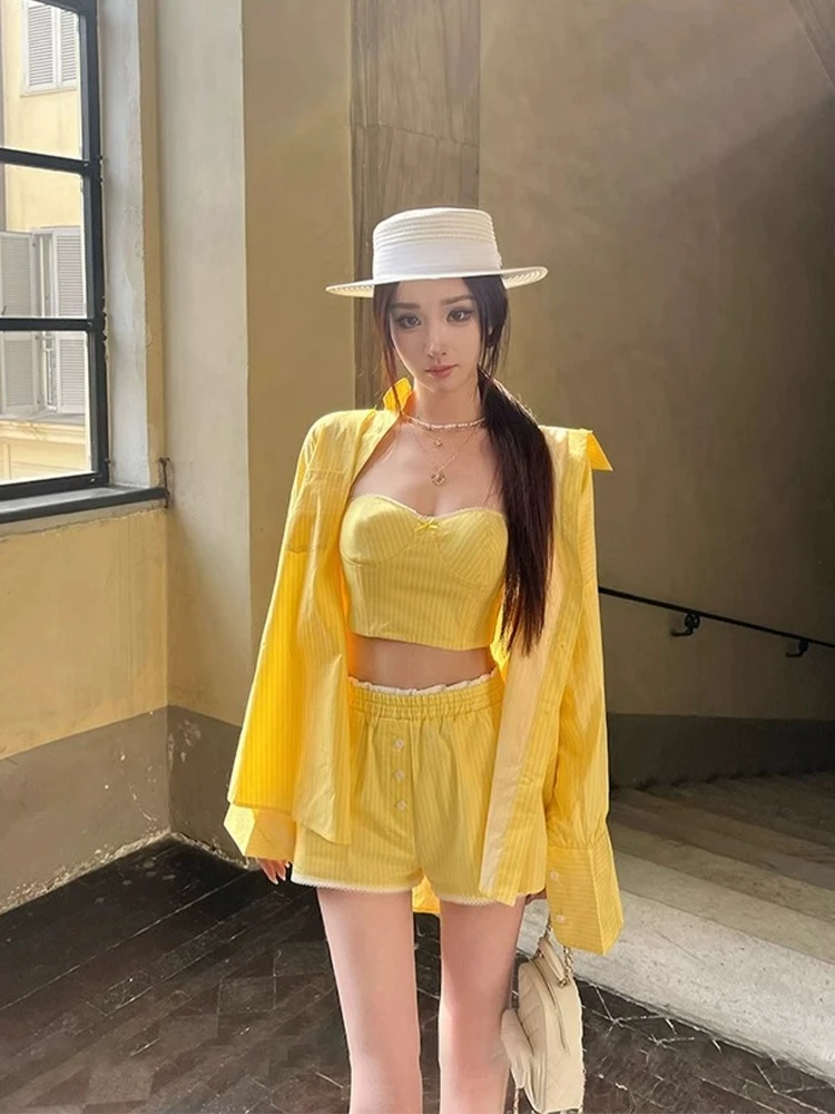 

Комплект XZY: Летний повседневный топ на бретельках и шорты для женщин больших размеров, с защитой от солнца