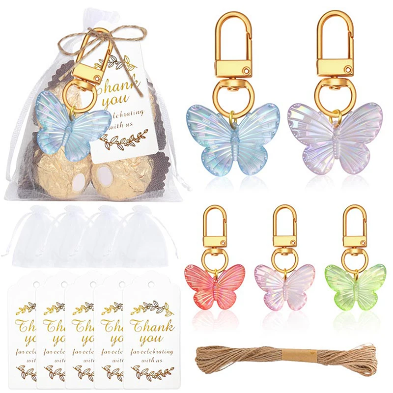 

10 Sets Butterfly Party Favors Keychain With Thank You Kraft Tags For Girls Theme Birthday Party Baby Shower Goodie Bag
