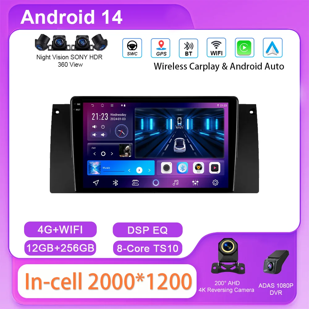 

Android 14 Car DVD Carplay For BMW X5 E39 E53 1999 - 2006 Auto Radio Stereo GPS Navigation Multimidia Video Player NO 2Din DVD