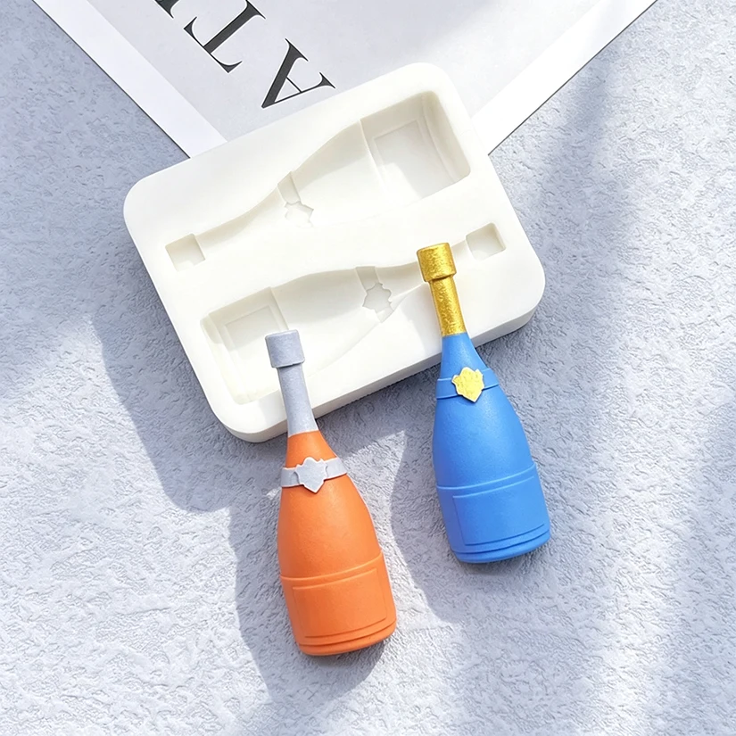 3D Champagne Wine Bottle Design Shapes Silicone Fondant Cake Chocolate Candy Silicone Decorating Mold Tools
